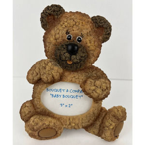 Ceramic Teddy Bear Brown Photo Picture Frame Holder Baby Nursery Decor